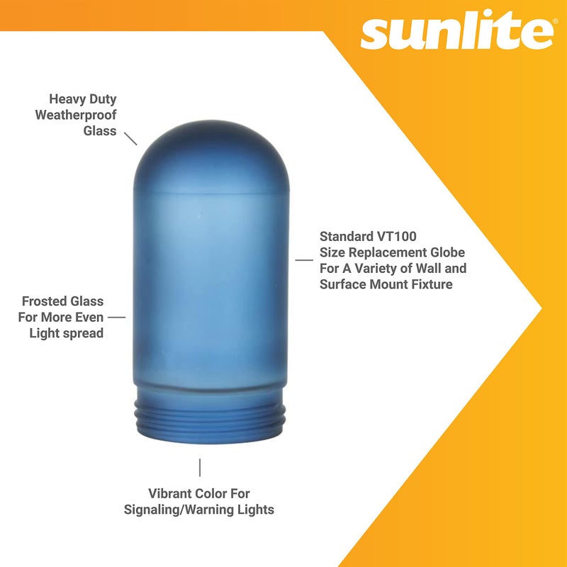 Sunlite غلاف زجاجي بديل Sunlite 88150 لمصابيح VT100/VTA100، زجاج مزخرف أزرق، زجاج ثقيل، للاستخدام الداخلي/الخارجي، تركيبات محكمة الطقس مثبتة على السطح أو الجدار، تجاري، درجة صناعية - Image 3